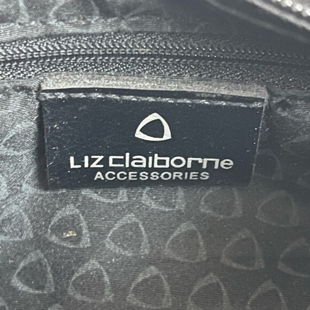 Liz Claiborne Black Patent Leatherette Shoulder Bag Glossy Medium Purse Vintage - Picture 5 of 6